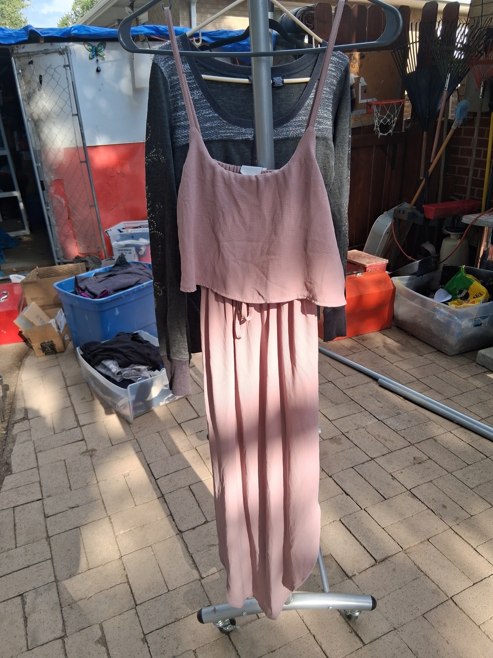 Women's Asymmetrical Dusty Pink Spaghetti-Strap Maxi Dress